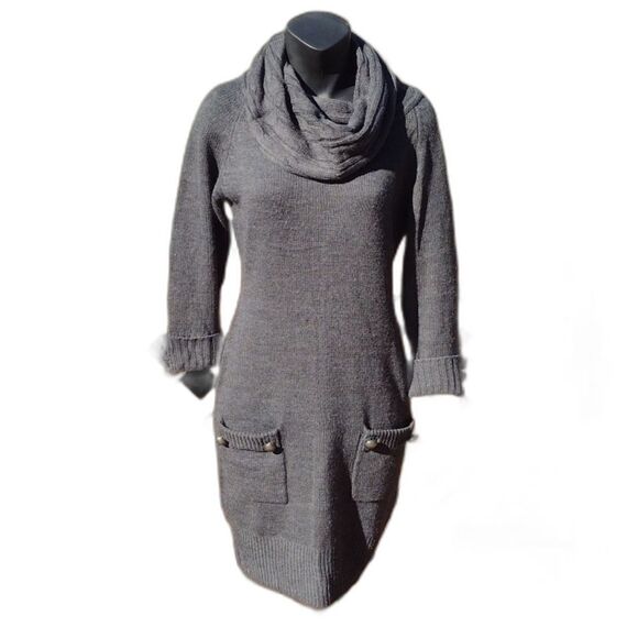 Pink Rose Dark Gray Cable Knit Cowl Neck Sweater Dress Size Small - Picture 1 of 11